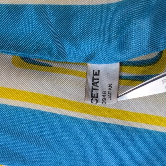 Vintage‎ Yellow Blue and White Mod Oblong Scarf - Picture 12 of 13